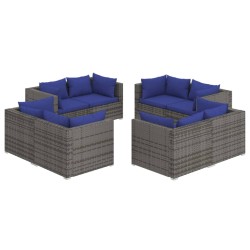 vidaXL Set de sofás de jardín 8 piezas y cojines ratán sintético gris