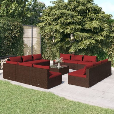 vidaXL Set muebles de jardín 13 pzas y cojines ratán sintético marrón