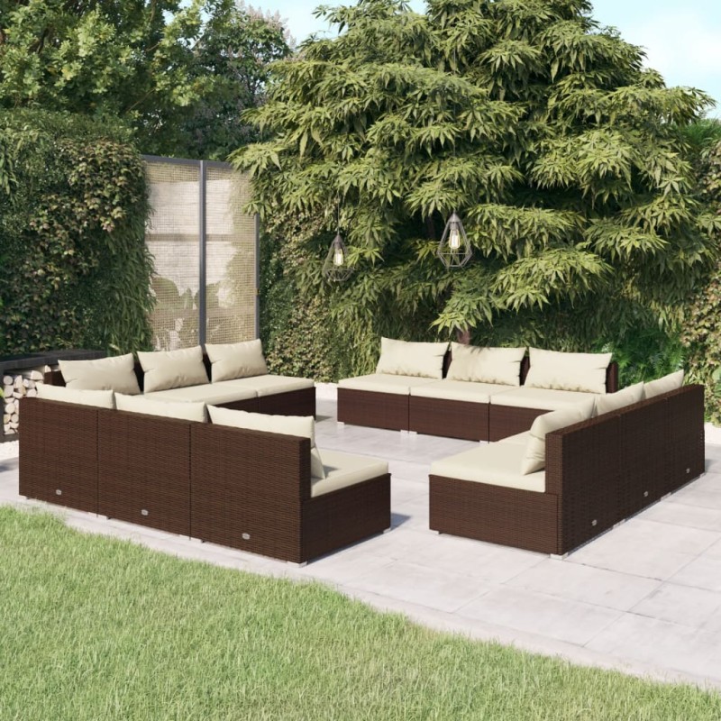 vidaXL Set muebles de jardín y cojines 12 pzas ratán sintético marrón vidaXL Set muebles de jardín y cojines 12 pzas ratán sintético marrón
