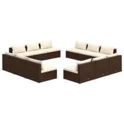 vidaXL Set muebles de jardín y cojines 12 pzas ratán sintético marrón