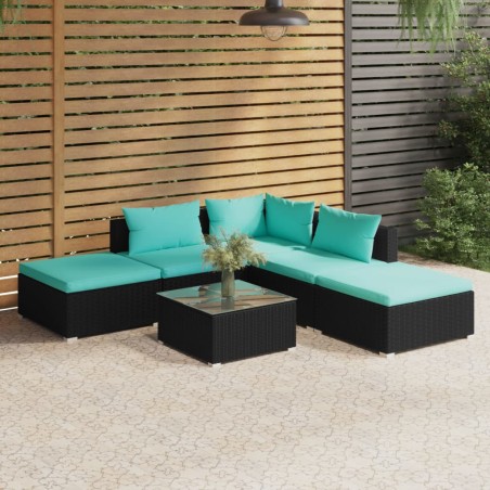 vidaXL Set de muebles de jardín 6 pzas y cojines ratán sintético negro