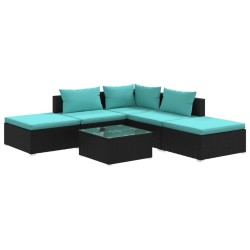 vidaXL Set de muebles de jardín 6 pzas y cojines ratán sintético negro