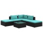 vidaXL Set de muebles de jardín 6 pzas y cojines ratán sintético negro vidaXL Set de muebles de jardín 6 pzas y cojines ratán sintético negro