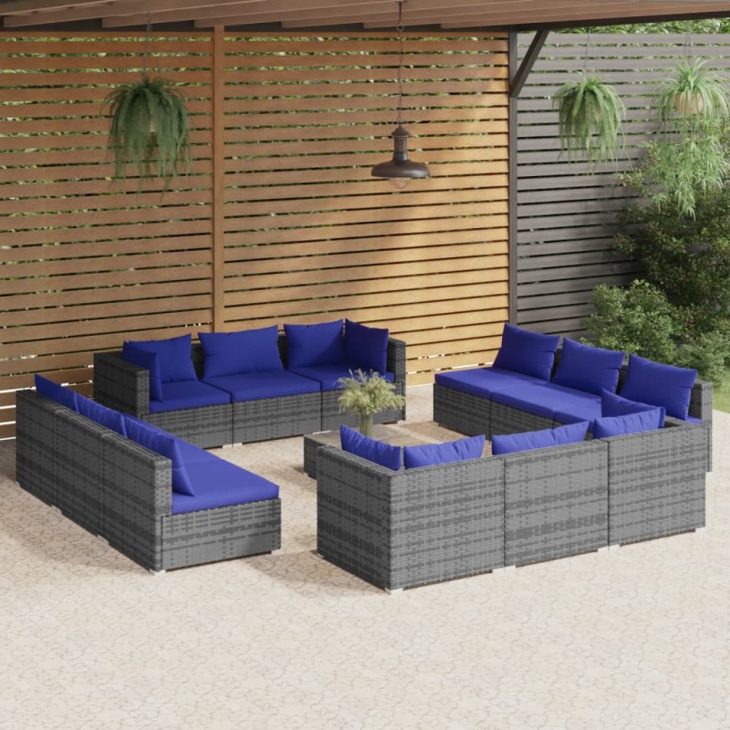 vidaXL Set de muebles de jardín 13 pzas y cojines ratán sintético gris vidaXL Set de muebles de jardín 13 pzas y cojines ratán sintético gris