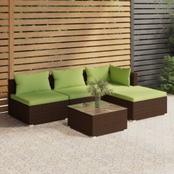vidaXL Set sofás de jardín 5 piezas y cojines ratán sintético marrón