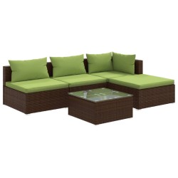 vidaXL Set sofás de jardín 5 piezas y cojines ratán sintético marrón