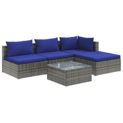 vidaXL Set de sofás de jardín 5 piezas y cojines ratán sintético gris