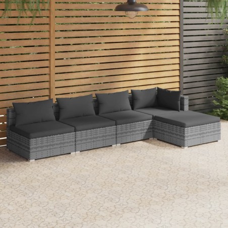 vidaXL Set de muebles de jardín 5 pzas y cojines ratán sintético gris