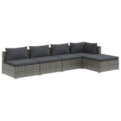 vidaXL Set de muebles de jardín 5 pzas y cojines ratán sintético gris