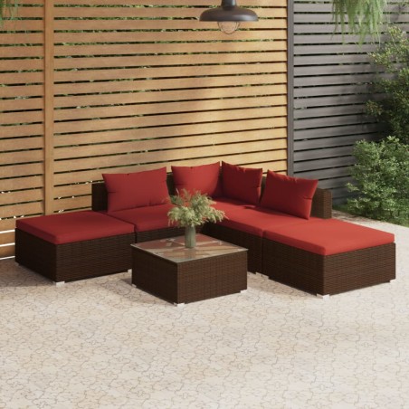 vidaXL Set muebles de jardín 6 piezas y cojines ratán sintético marrón