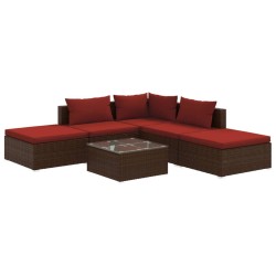 vidaXL Set muebles de jardín 6 piezas y cojines ratán sintético marrón