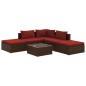 vidaXL Set muebles de jardín 6 piezas y cojines ratán sintético marrón vidaXL Set muebles de jardín 6 piezas y cojines ratán sintético marrón