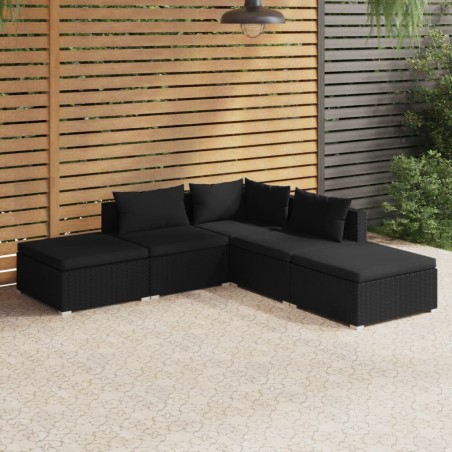 vidaXL Set de muebles de jardín 5 pzas y cojines ratán sintético negro