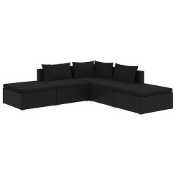 vidaXL Set de muebles de jardín 5 pzas y cojines ratán sintético negro