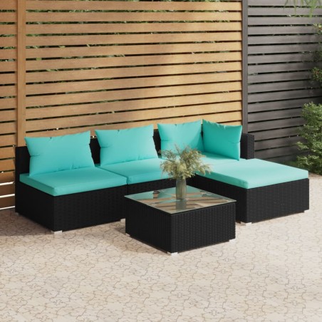 vidaXL Set de muebles de jardín 5 pzas y cojines ratán sintético negro