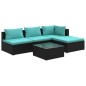 vidaXL Set de muebles de jardín 5 pzas y cojines ratán sintético negro vidaXL Set de muebles de jardín 5 pzas y cojines ratán sintético negro