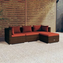 vidaXL Set muebles de jardín 4 piezas y cojines ratán sintético marrón