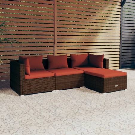 vidaXL Set muebles de jardín 4 piezas y cojines ratán sintético marrón