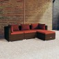 vidaXL Set muebles de jardín 4 piezas y cojines ratán sintético marrón vidaXL Set muebles de jardín 4 piezas y cojines ratán sintético marrón