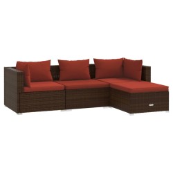 vidaXL Set muebles de jardín 4 piezas y cojines ratán sintético marrón