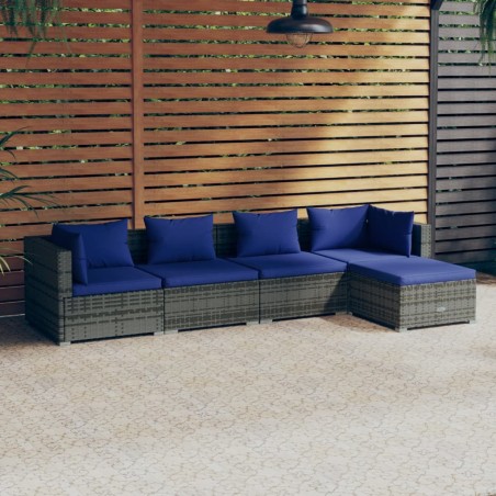 vidaXL Set de sofás de jardín 5 piezas y cojines ratán sintético gris
