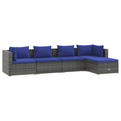 vidaXL Set de sofás de jardín 5 piezas y cojines ratán sintético gris