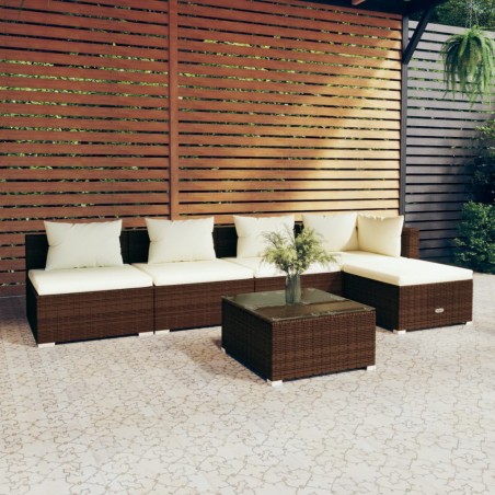 vidaXL Set muebles de jardín 6 piezas y cojines ratán sintético marrón