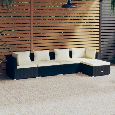 vidaXL Set de muebles de jardín 5 pzas y cojines ratán sintético negro