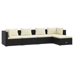vidaXL Set de muebles de jardín 5 pzas y cojines ratán sintético negro