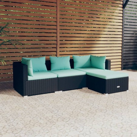 vidaXL Set de muebles de jardín 4 pzas y cojines ratán sintético negro