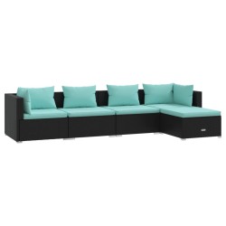 vidaXL Set de muebles de jardín 5 pzas y cojines ratán sintético negro
