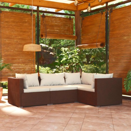 vidaXL Set muebles de jardín 4 piezas y cojines ratán sintético marrón