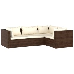 vidaXL Set muebles de jardín 4 piezas y cojines ratán sintético marrón