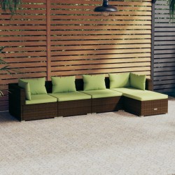 vidaXL Set sofás de jardín 5 piezas y cojines ratán sintético marrón