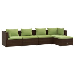 vidaXL Set sofás de jardín 5 piezas y cojines ratán sintético marrón