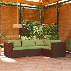 vidaXL Set muebles de jardín 4 piezas y cojines ratán sintético marrón