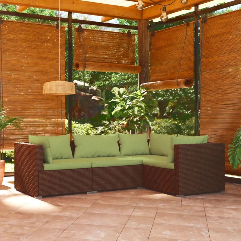 vidaXL Set muebles de jardín 4 piezas y cojines ratán sintético marrón vidaXL Set muebles de jardín 4 piezas y cojines ratán sintético marrón