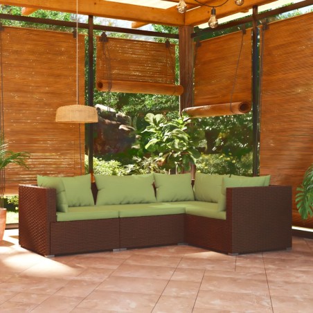 vidaXL Set muebles de jardín 4 piezas y cojines ratán sintético marrón