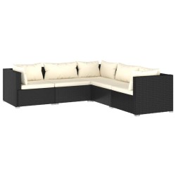 vidaXL Set de muebles de jardín 5 pzas y cojines ratán sintético negro