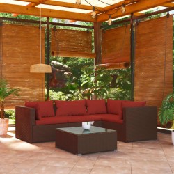 vidaXL Set sofás de jardín 5 piezas y cojines ratán sintético marrón