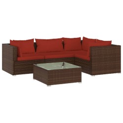 vidaXL Set sofás de jardín 5 piezas y cojines ratán sintético marrón