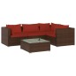 vidaXL Set sofás de jardín 5 piezas y cojines ratán sintético marrón vidaXL Set sofás de jardín 5 piezas y cojines ratán sintético marrón
