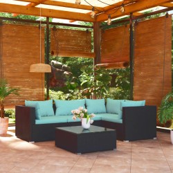 vidaXL Set de muebles de jardín 5 pzas y cojines ratán sintético negro