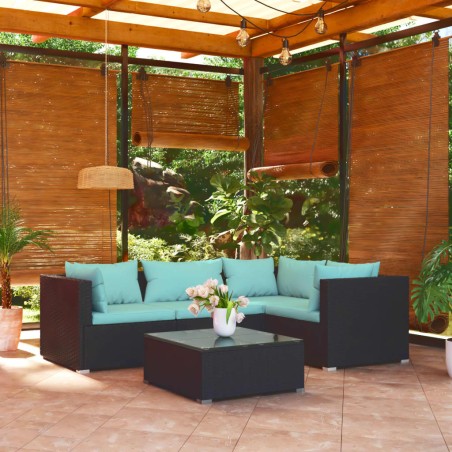 vidaXL Set de muebles de jardín 5 pzas y cojines ratán sintético negro