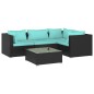 vidaXL Set de muebles de jardín 5 pzas y cojines ratán sintético negro vidaXL Set de muebles de jardín 5 pzas y cojines ratán sintético negro