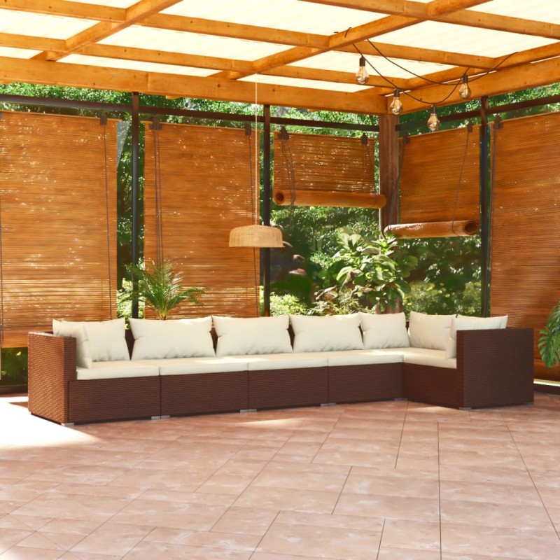 vidaXL Set muebles de jardín 6 piezas y cojines ratán sintético marrón vidaXL Set muebles de jardín 6 piezas y cojines ratán sintético marrón