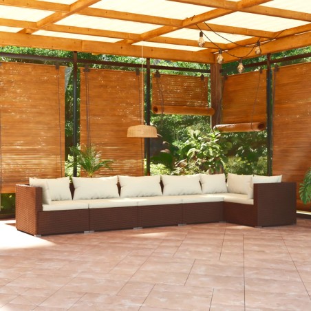 vidaXL Set muebles de jardín 6 piezas y cojines ratán sintético marrón