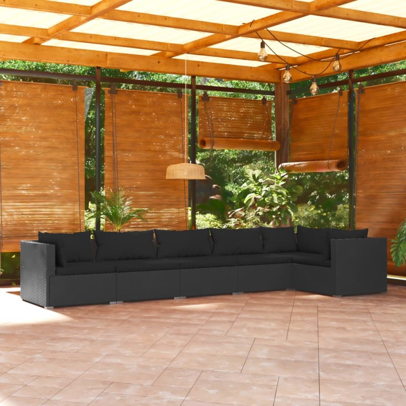 vidaXL Set de muebles de jardín 6 pzas y cojines ratán sintético negro vidaXL Set de muebles de jardín 6 pzas y cojines ratán sintético negro