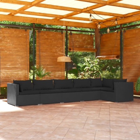 vidaXL Set de muebles de jardín 6 pzas y cojines ratán sintético negro