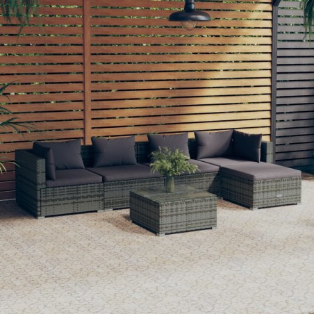 vidaXL Set de muebles de jardín 6 pzas y cojines ratán sintético gris